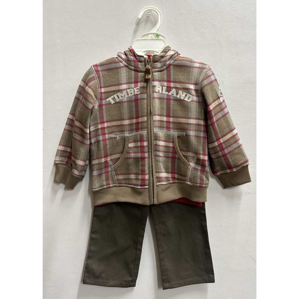 Timberland 3 pieces set boys 18 months zipper hoodie long sleeve tee cotton pant